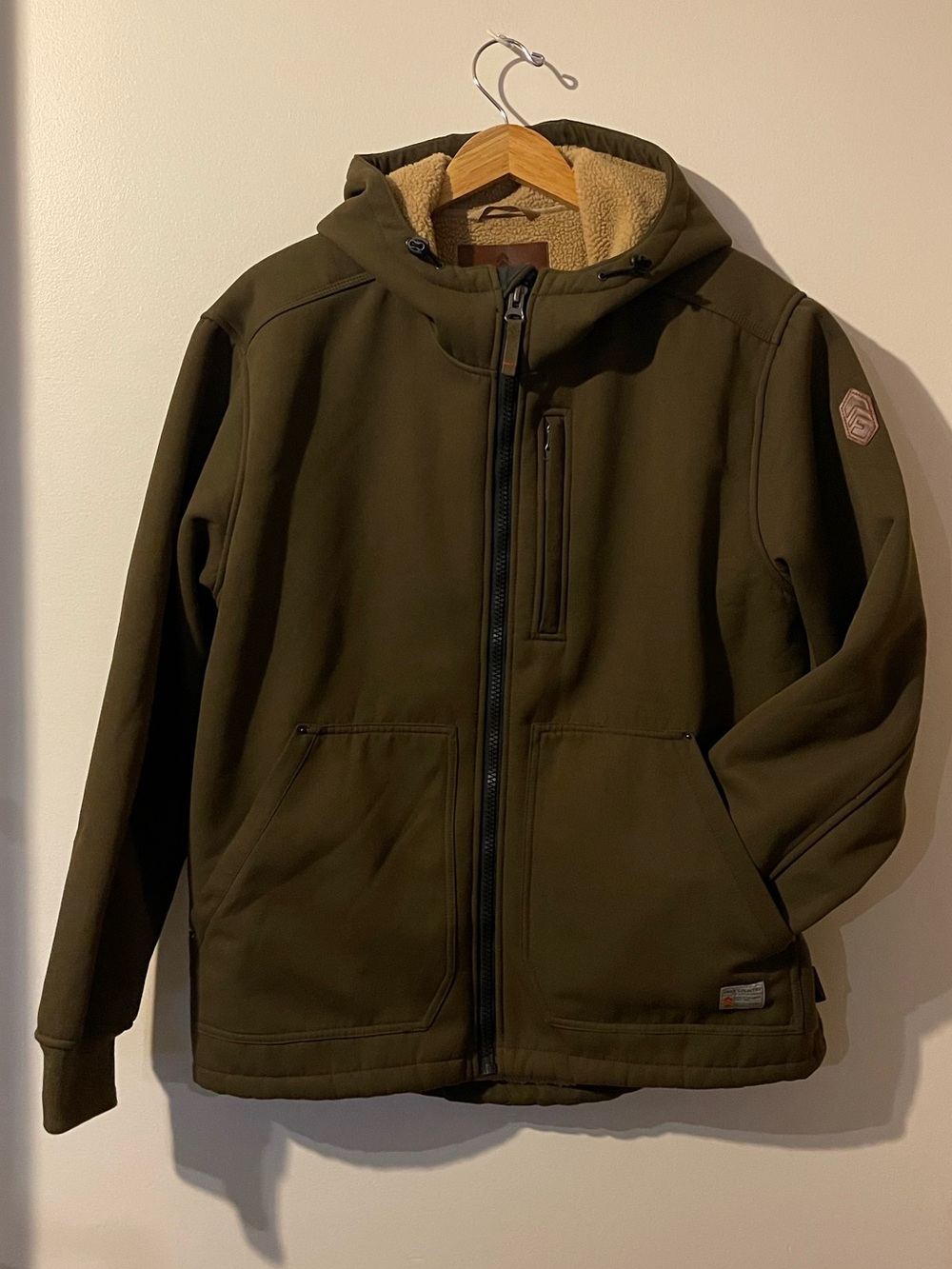 Free Country Mens Olive Green Sherpa Lined Water Resistant Hooded Jacket L